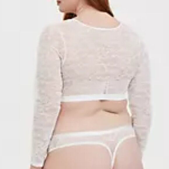 🆕 3X WHITE LACE LONG SLEEVE UNDER-IT-ALL CROP TOP - Picture 3 of 4